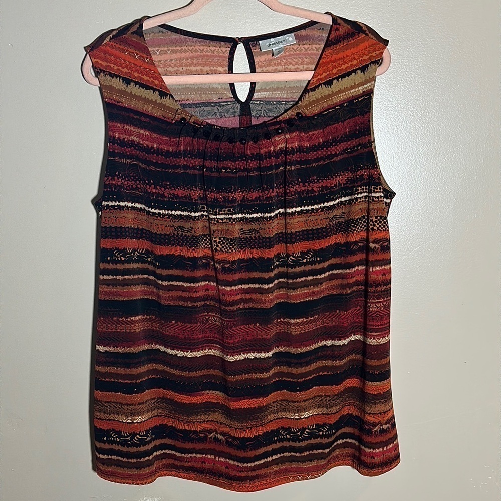 Dressbarn Sleeveless Career‎ Top Rust Brown Black | 1X